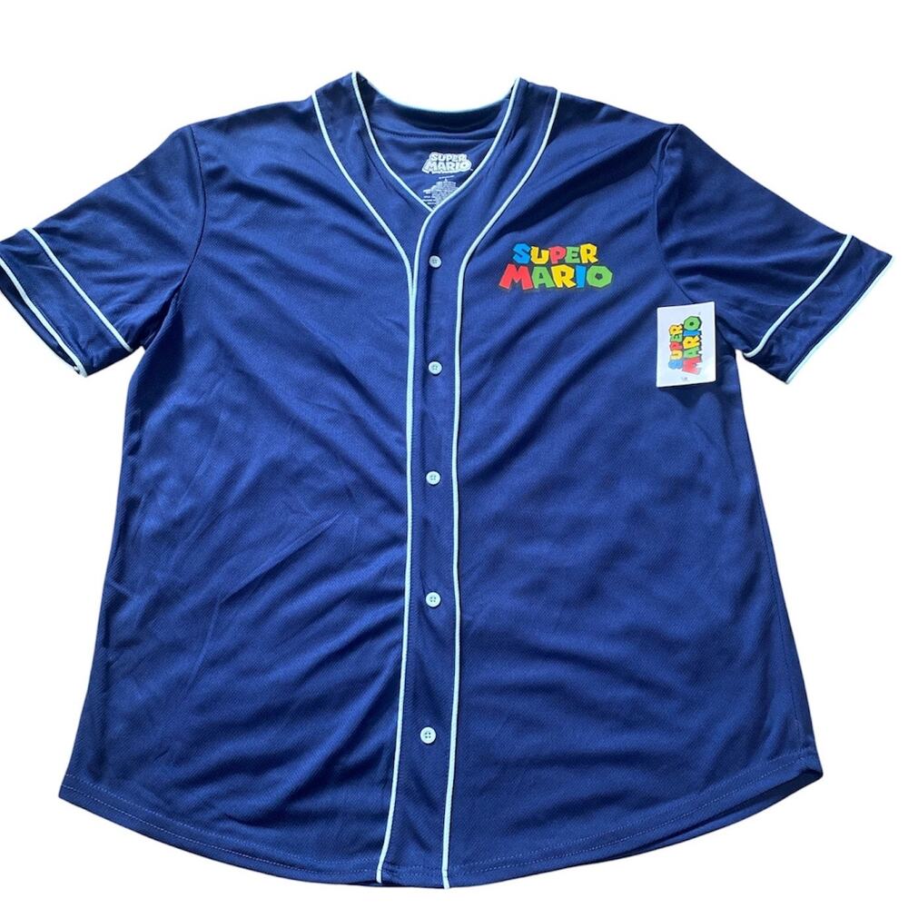 NWT Super Mario Baseball Jersey L Blue Isaac Morris Nintendo Bowser Luigi